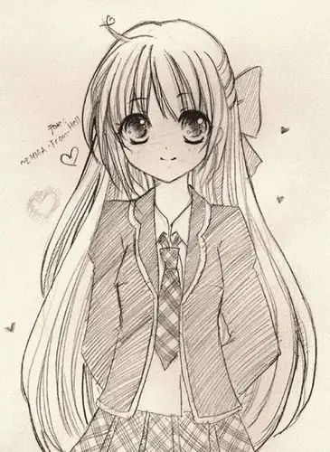 铅笔画漫画人物女孩 古装 长发