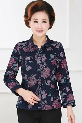 中老年新款口袋妈妈秋装长袖衬衣560岁老人纯棉衬衫