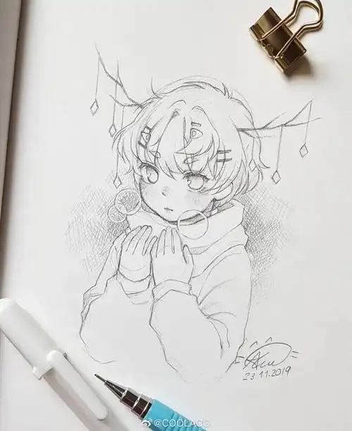 人物黑白动漫素材插画绘画线稿手绘女生男生长发短发