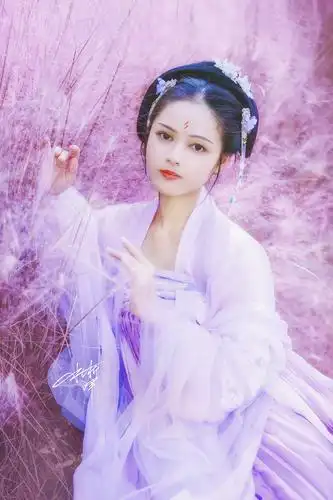 穿着汉服看最美的粉黛乱子草