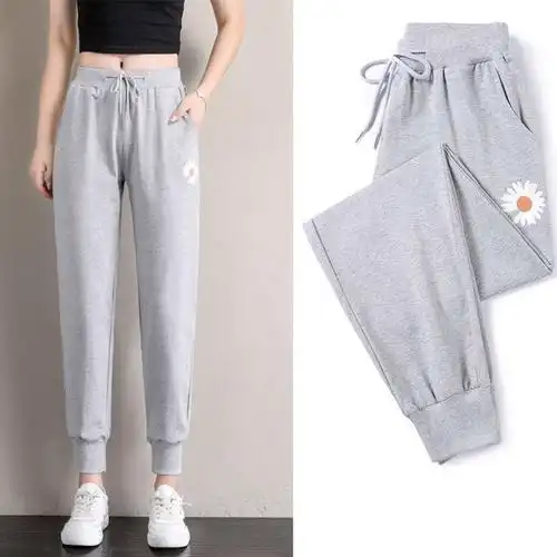 灰色运动裤女宽松束脚休闲哈伦裤