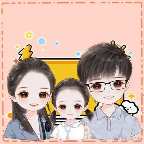 漫画风家庭头像,记录幸福瞬间,一家三口新年喜庆头像