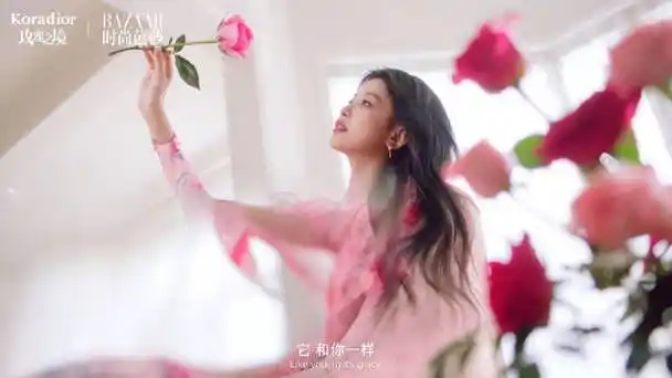 孙怡浪漫玫瑰连衣裙大片