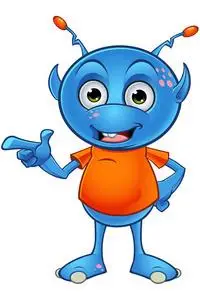 淡蓝色的外星人角色卡通怪物脸.矢量万圣节粉红色微笑童话.