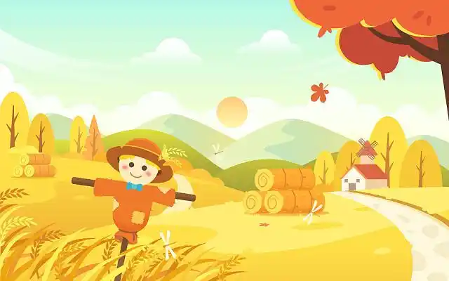 立秋节气秋天风景田野稻草人立秋秋天秋分插画