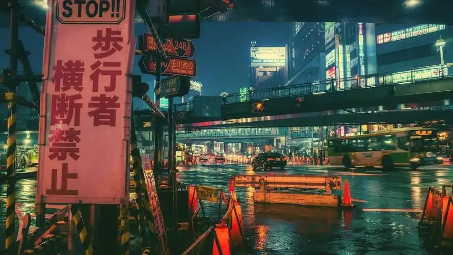 日本街头夜景风景,高清图片,电脑桌面-壁纸族