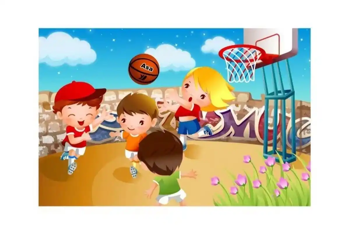 看图写话 打篮球 9393放学了,小明,小刚和几个同学在操场上打篮球