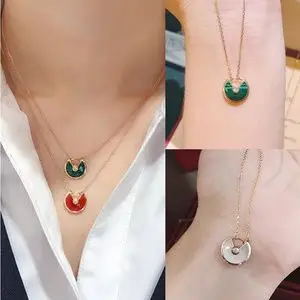 cartier/卡地亚项链18k玫瑰金护身符大小号白贝母红玉髓锁骨链女