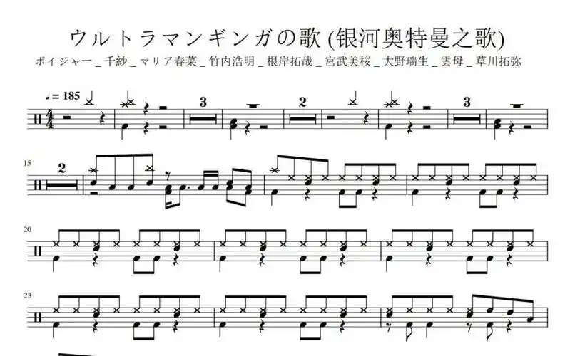 银河·奥特曼《ウルトラマンギンガの歌》鼓谱_架子鼓谱