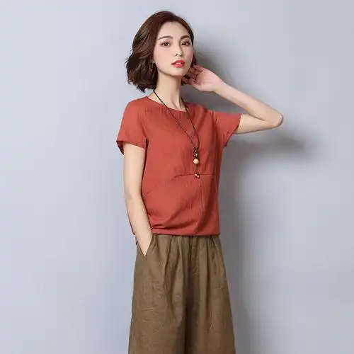 省心搭配女装套装棉麻裙裤套装女夏季大码阔腿裤胖mm亚麻两件套