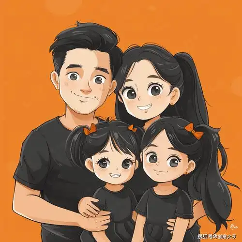 亲子头像 | 一家四口的欢乐出游:共享美好时光的珍贵印记专属手绘卡通