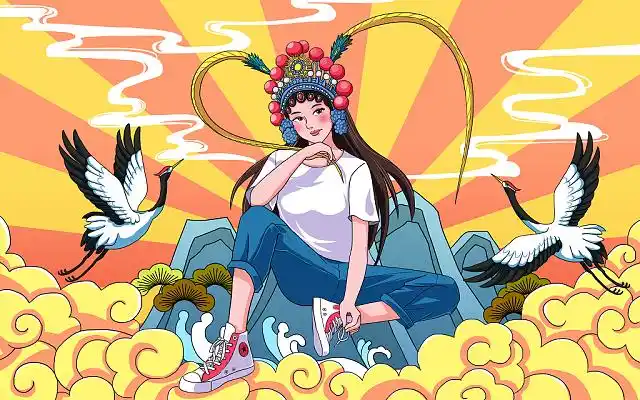 国潮美女头戴武旦头冠jpg图片