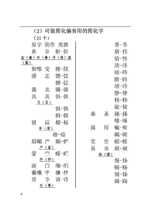 全网最全二简字表