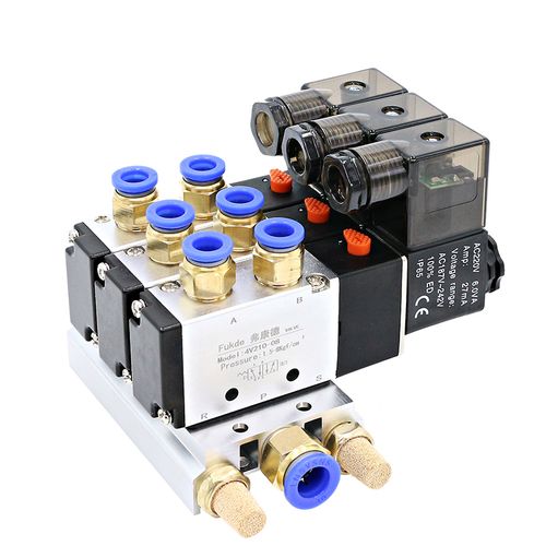 气动电磁阀组24v二位五通4v210一08气缸气阀220v电磁控制阀组合 - 痕