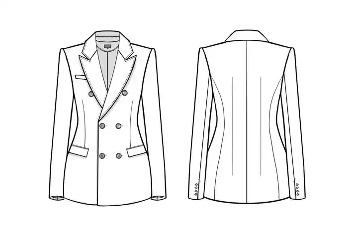 双排扣收腰西服款式图正背面#款式图  #服装设计款式图  #服装款式图
