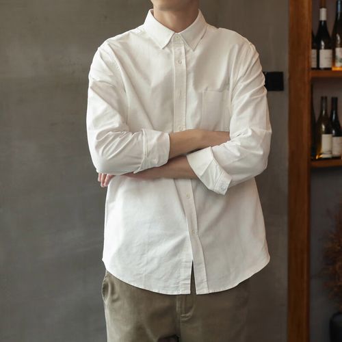 红书依店牛津纺衬衫男白色士长袖宽松休闲纯棉春秋季外穿加厚打底内搭