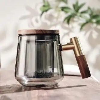 速百傲中式茶道杯茶水分离泡茶杯喝水杯子感高端绿茶玻璃办公室水杯铜