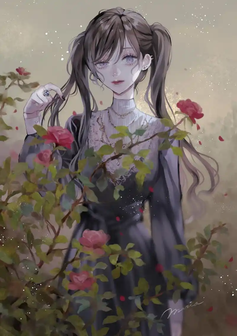 画师「maria」作品欣赏:暗黑风病娇少女人物插画