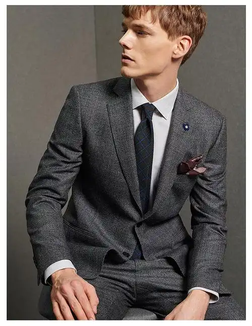 18秋冬 lardini for by creations/柏品 羊毛格纹修身西装男士简约