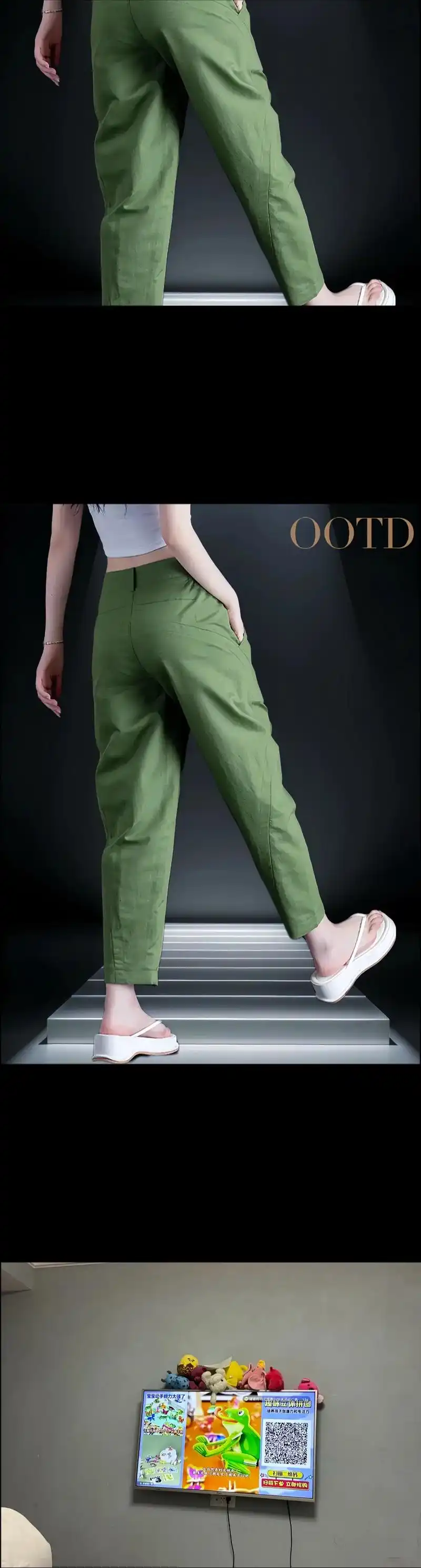 高腰亚麻九分休闲裤,修身显瘦