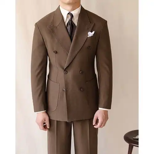 英伦店男装的优惠券大全—休闲双排扣西装男秋冬戗驳领修身免烫绅士