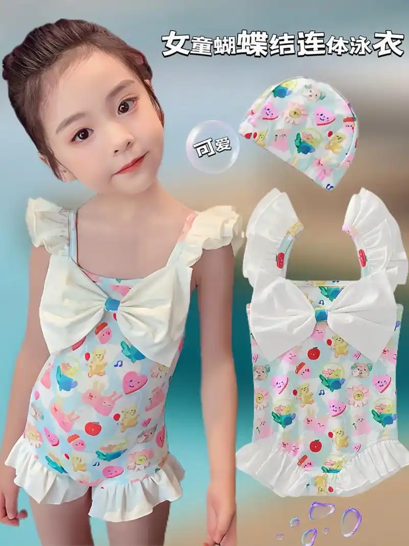 上热门 麻麻们～女童碎花连体泳衣来啦!甜美蝴蝶结设计,可爱俏皮