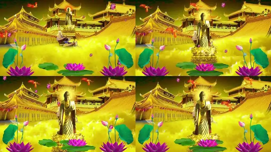 极乐世界 莲花 云 佛像 荷花 佛教动画 宫 仙境 佛教极乐世界动画