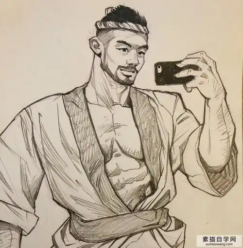 健身肌肉男素描绘画作品 硬线条与阳刚之美