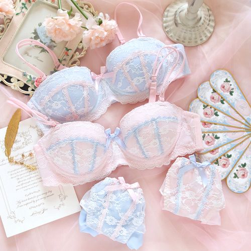 日系内衣甜美可爱蕾丝花边少女心小清新有钢圈聚拢薄款文胸套装