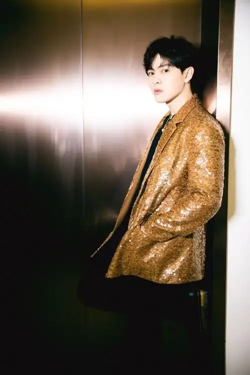 尤长靖金色闪片外套