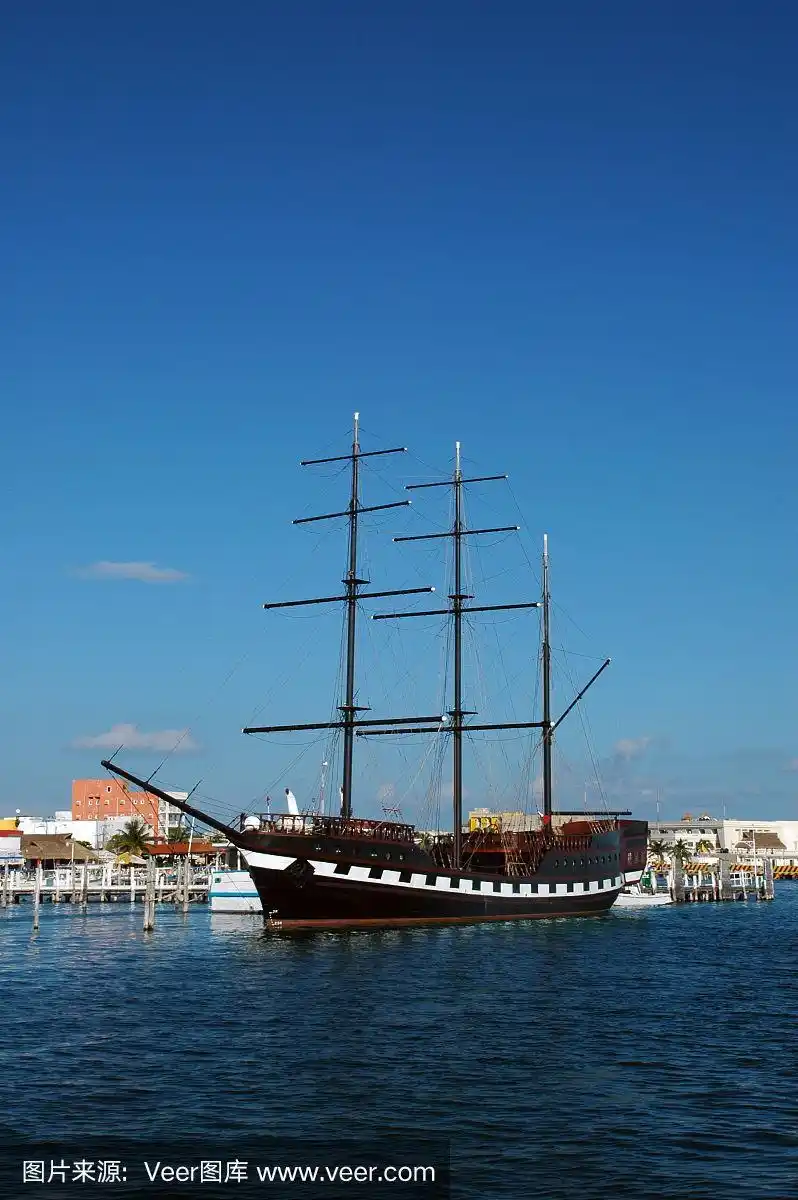 海港,高桅横帆船,加勒比海,视角,垂直画幅