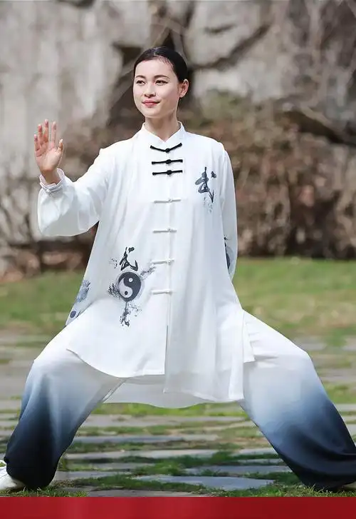 太极服女飘逸三件套高端表演服装男中国风春秋 武字太极图纯色两件套