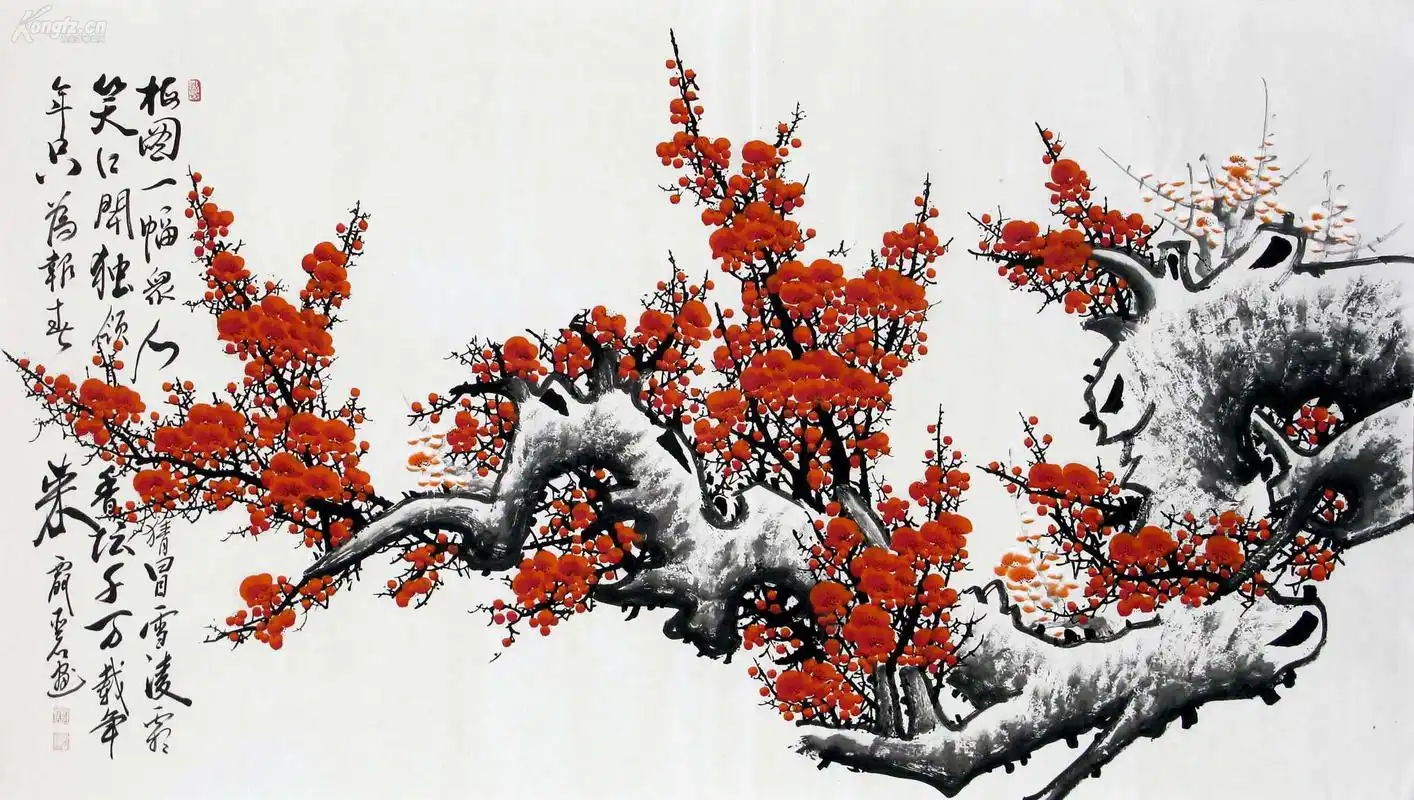 保真!西门亚石国画六尺梅花《梅图一幅众人猜,冒雪凌霜笑口开.