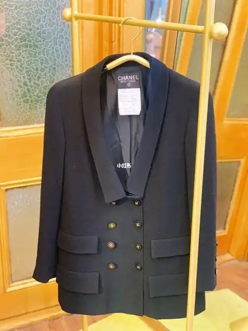 vintage chanel黑色双排扣西装外套36码