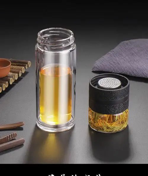 德国升级茶水分离杯双层玻璃杯便携泡茶杯水杯男士高档透明杯子上下