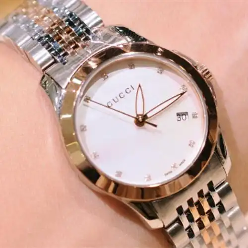 正品gucci古驰女士手表ya126514粉金钢带防水小表盘石英表女欧美品牌