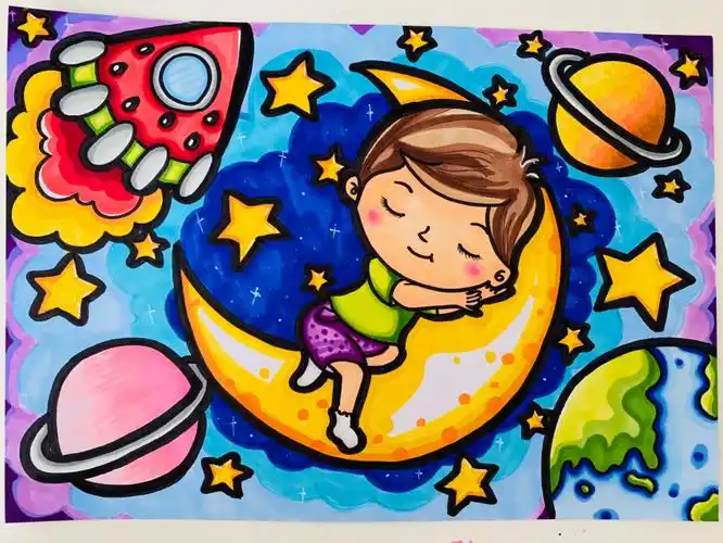 甜甜的梦 马克笔画 儿童画