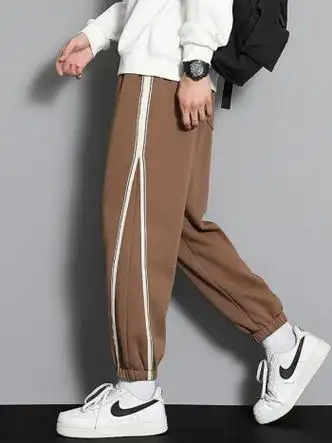 裤子男款秋冬韩版潮流束脚宽百搭松休闲运动裤男士春秋款休闲咖啡色m