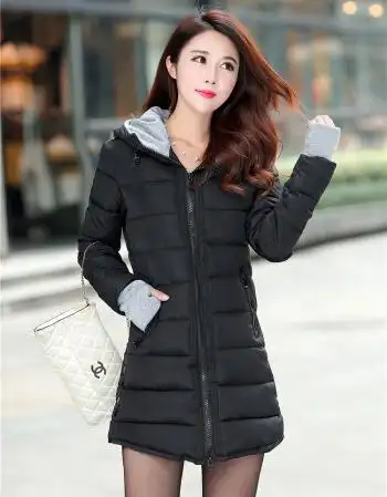 中青年少妇女装30-35到40岁50羽绒棉衣服女冬装带手套的棉袄外套 黑