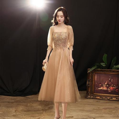 香槟色晚礼服女2022早春新款宴会气质长款连衣裙女晚宴聚会敬酒服