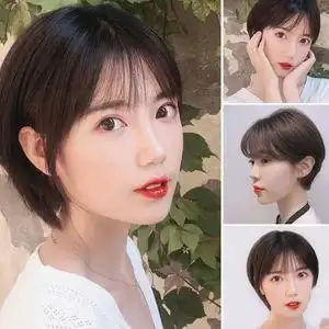 假发女短发圆脸全真人发网红可爱短碎发蓬松自然全头套式假头发套