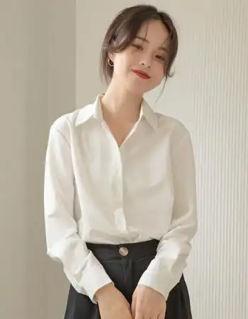 西装内搭衬衫女职业装正装白秋冬叠穿面试工作服日系棉长袖气质衬衣