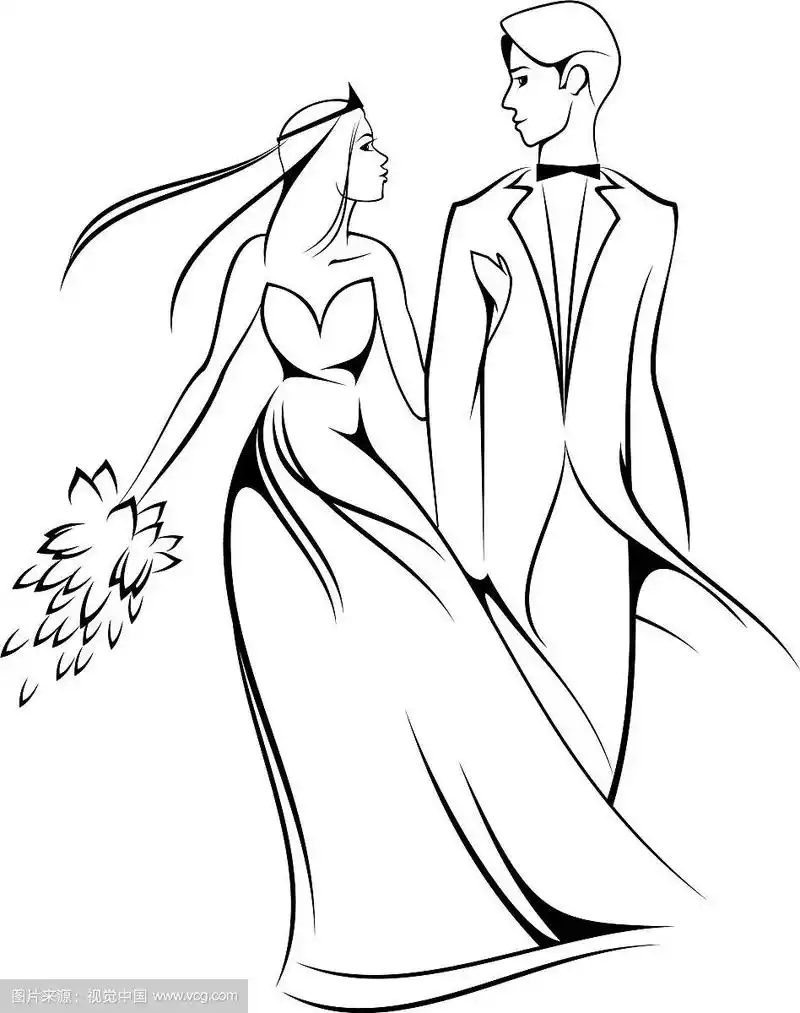 卡通新娘和新郎