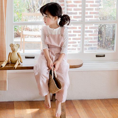 18夏季俏皮可爱童装女童清新居家背带裤中大儿童棉麻九分裤防蚊裤