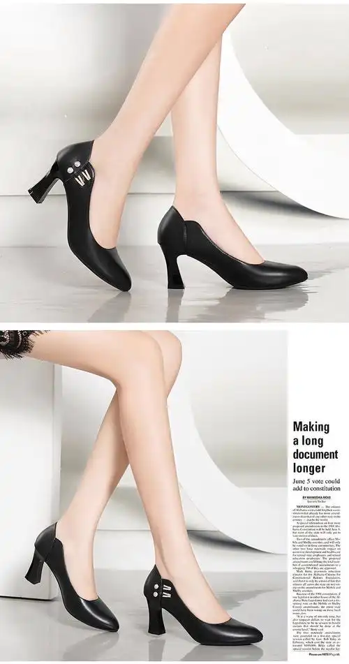 妈妈单鞋中跟加大码中年妇女新款秋季高跟鞋女夏皮粗跟鞋浅口女鞋女