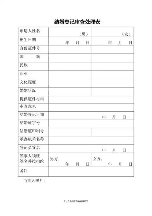 结婚登记审查处理表