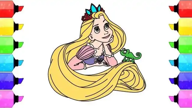 儿童简笔涂色画:有着漂亮长发的公主,涂颜色右脑开发