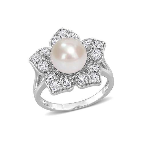 delmar白色珍珠戒指|sterling silver white sapphire 8.