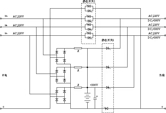t 2时刻由ups中的蓄电池供电; t 3时刻市电恢复.