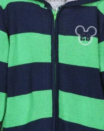 男童深蓝绿色宽间条长袖针织外套